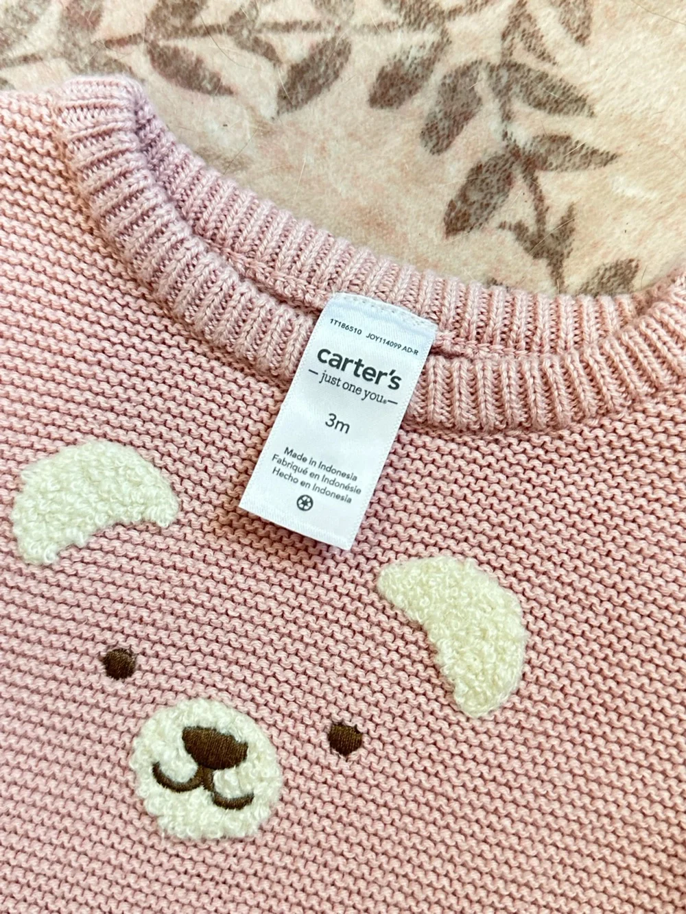 Carter's Pink Knit Baby Sweater with Cream Appliques